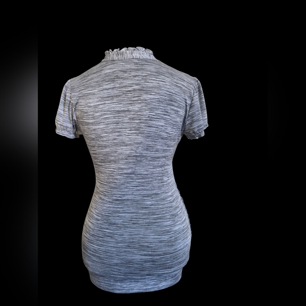 Gray Ruffled V-Neck Women's Top - Picture 3 of 5